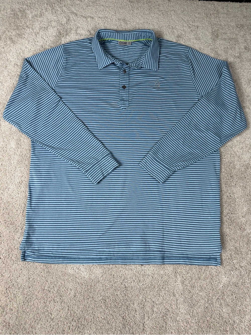 Tasc Performance Men's XL Blue Striped Polo Shirt Collared Long Sleeve‎ Button